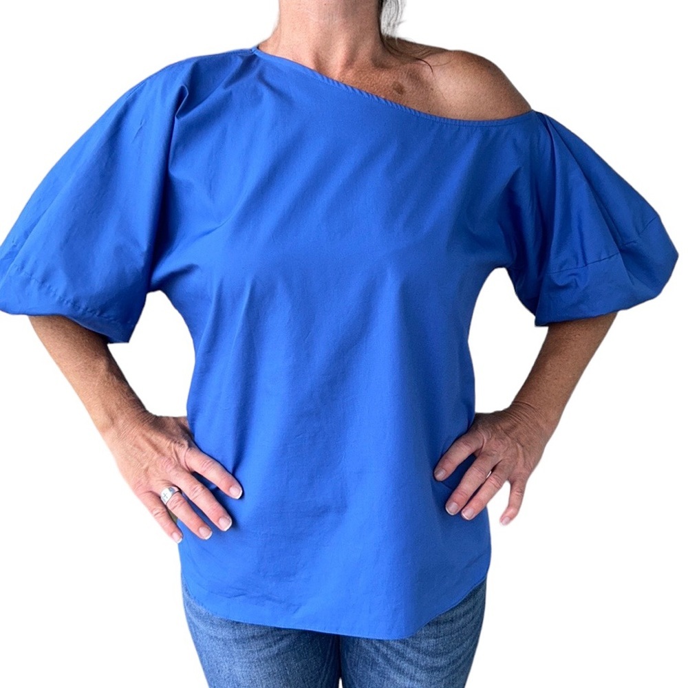 Amanda Uprichard | Dusk Mra Top Off the Shoulder Puff Sleeves Blue M